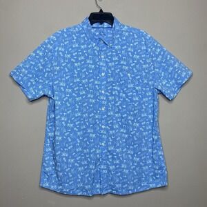 Croft & Barrow Slim Fit Performance Button Down Shirt Mens XL Blue Palm Hawaiian